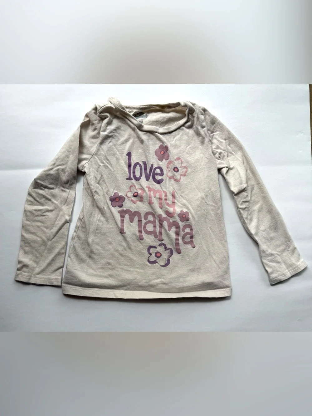 Love My Mama Long Sleeve Tee - Cream with Purple and Pink Graphic